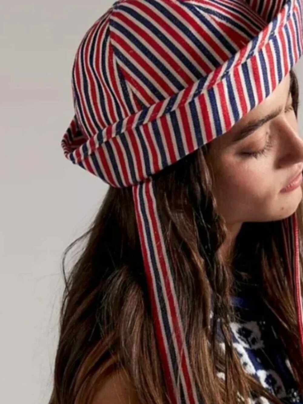 Free People NWT Striped Sailor Bucket Hat With Defined Tie Bow Detail